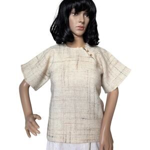 Handwoven by Gretchen Artisan Woven Textured Shoulder Button Top Small